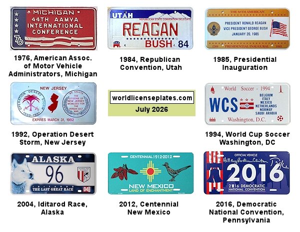 Souvenir License Plates of US Events